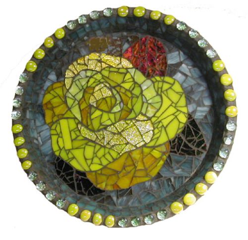 mosaic birdbath yellow rose
